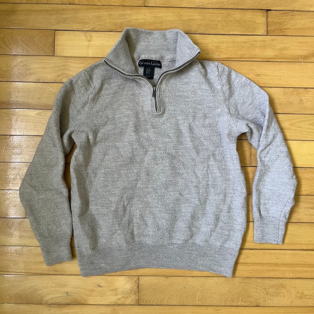 Christian Lacroix Mens Grey 100% Merino Wool Quarter Zip Sweater Size M